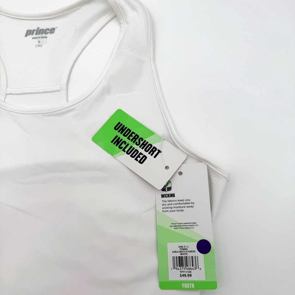 NWT New Girl's Prince Tennis Match Dress White Size L 14 Active Pickleball Skirt - Picture 5 of 6
